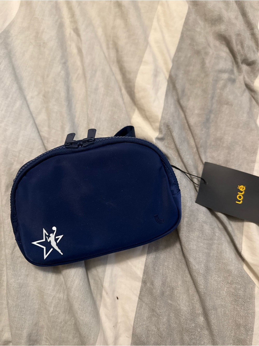 Lole Navy Crossbody Belt Bag with Yellow Tag